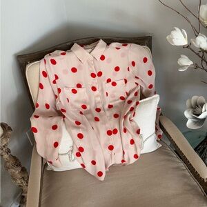Pink Blouse with Red Polka Dots